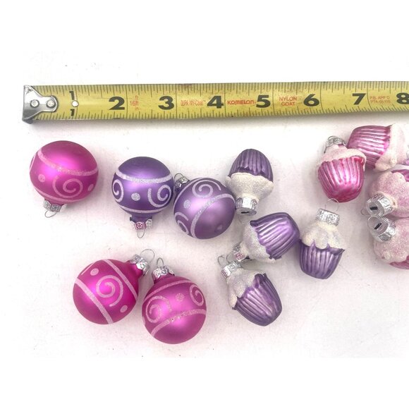 Miniature Pink Purple Swirl Ball Cupcake Valentine Christmas Ornaments Lot of 14 - Picture 3 of 3